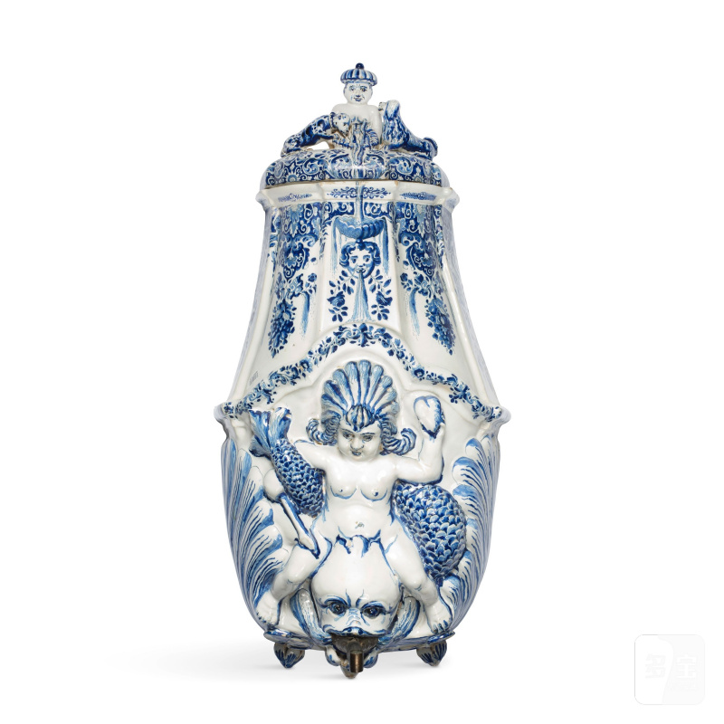 A very rare and large Strasbourg faience wall fountain, circa 1735-48